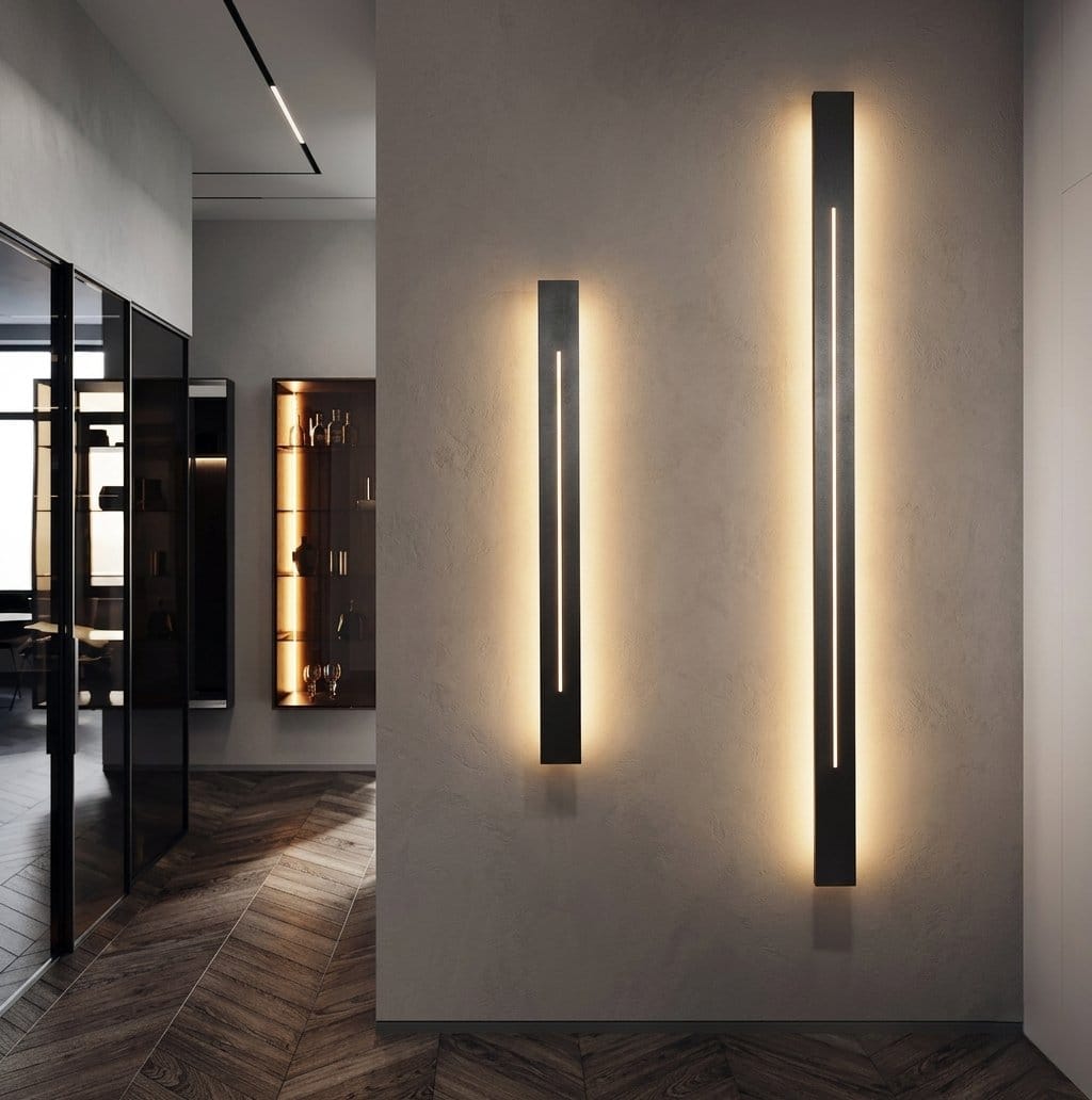 Applique murale noire LED acrylique, tube lumineux vertical | Salon couloir escalier intérieur minimaliste