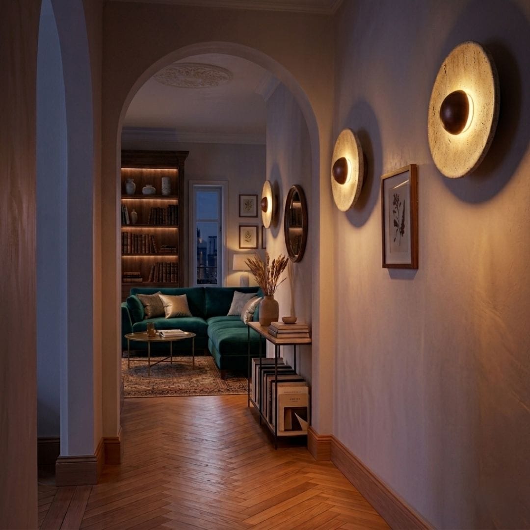 Applique murale ronde d'intérieur | Pierre naturelle & Cœur Boisé