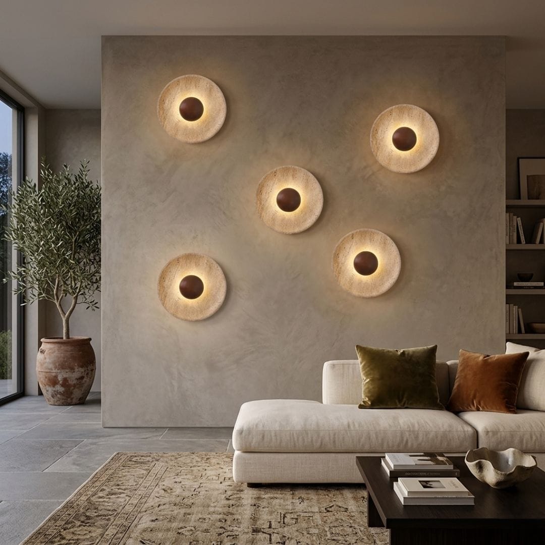 Applique murale ronde d'intérieur | Pierre naturelle & Cœur Boisé