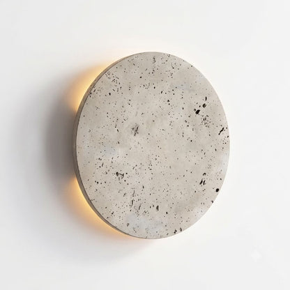 Applique murale ronde, disque en travertin, LED à éclairage indirect | Chambre salon couloir intérieur wabi-sabi