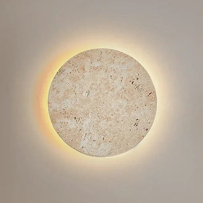 Applique murale ronde, disque en travertin, LED à éclairage indirect