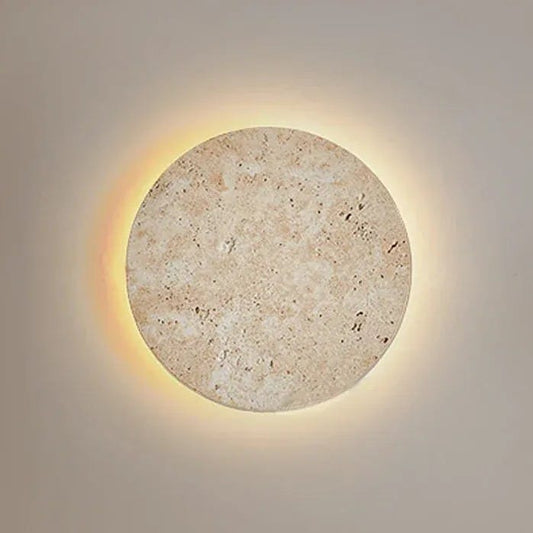 Applique murale ronde, disque en travertin, LED à éclairage indirect