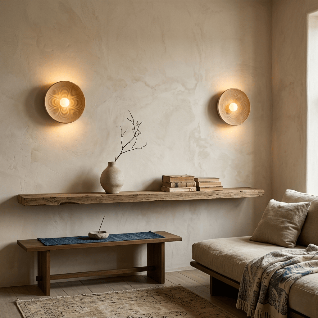 Applique murale ronde texturée, style pierre wabi-sabi minimaliste | Chambre couloir intérieur