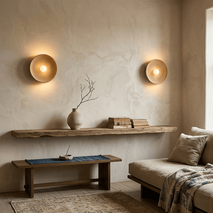 Applique murale ronde texturée, style pierre wabi-sabi minimaliste | Chambre couloir intérieur