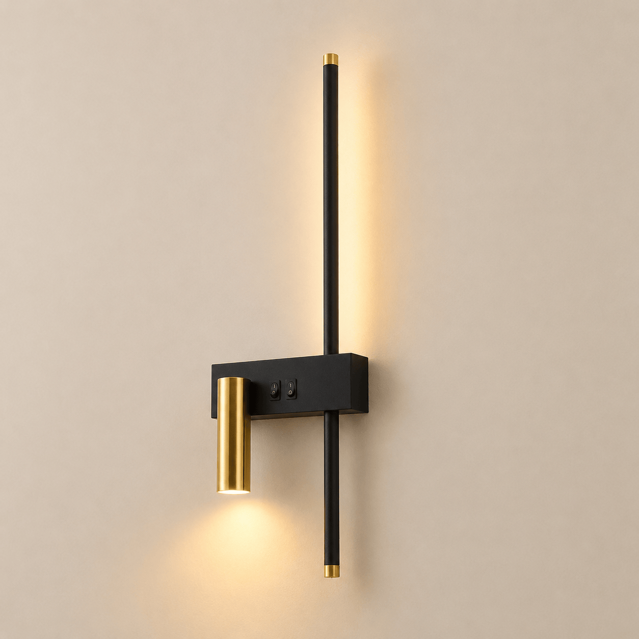 Applique murale tête de lit, liseuse orientable barre LED métal noir laiton