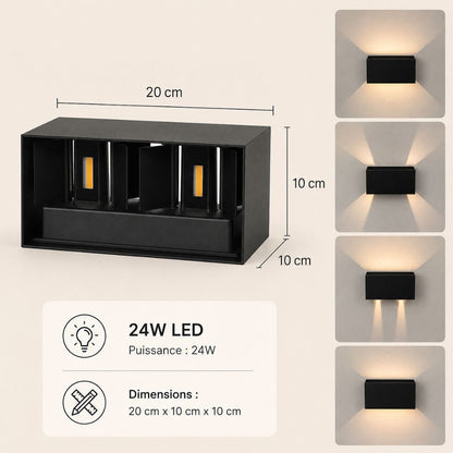 Applique murale aluminium LED | Double éclairage haut bas | Extérieur intérieur étanche IP65, jardin balcon façade