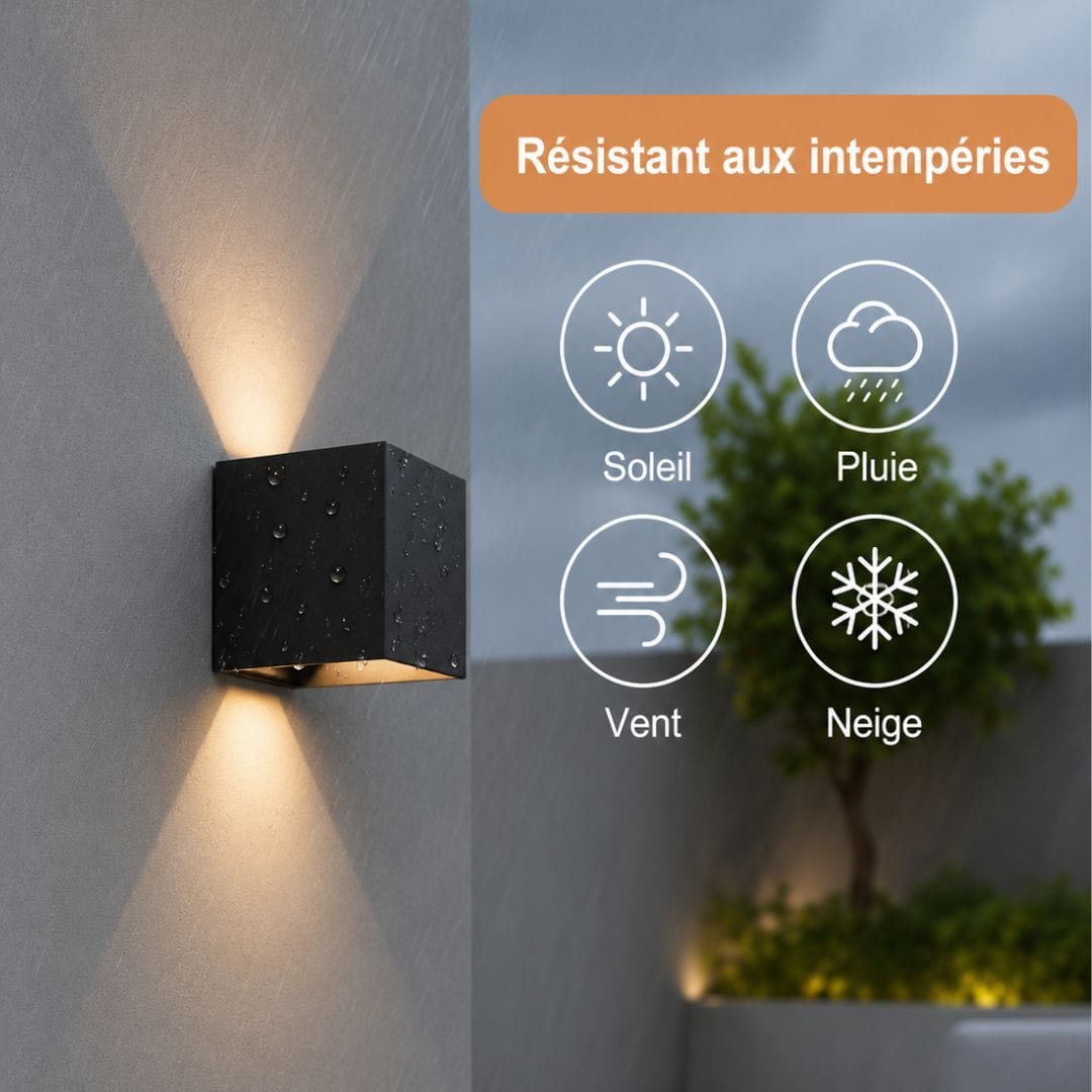 Applique murale aluminium LED | Double éclairage haut bas | Extérieur intérieur étanche IP65, jardin balcon façade