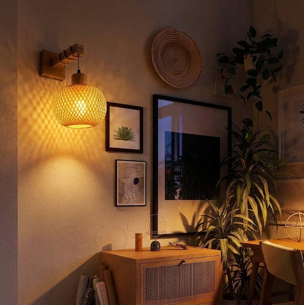 Applique murale bambou & bois, intérieur | Design japonais rétro