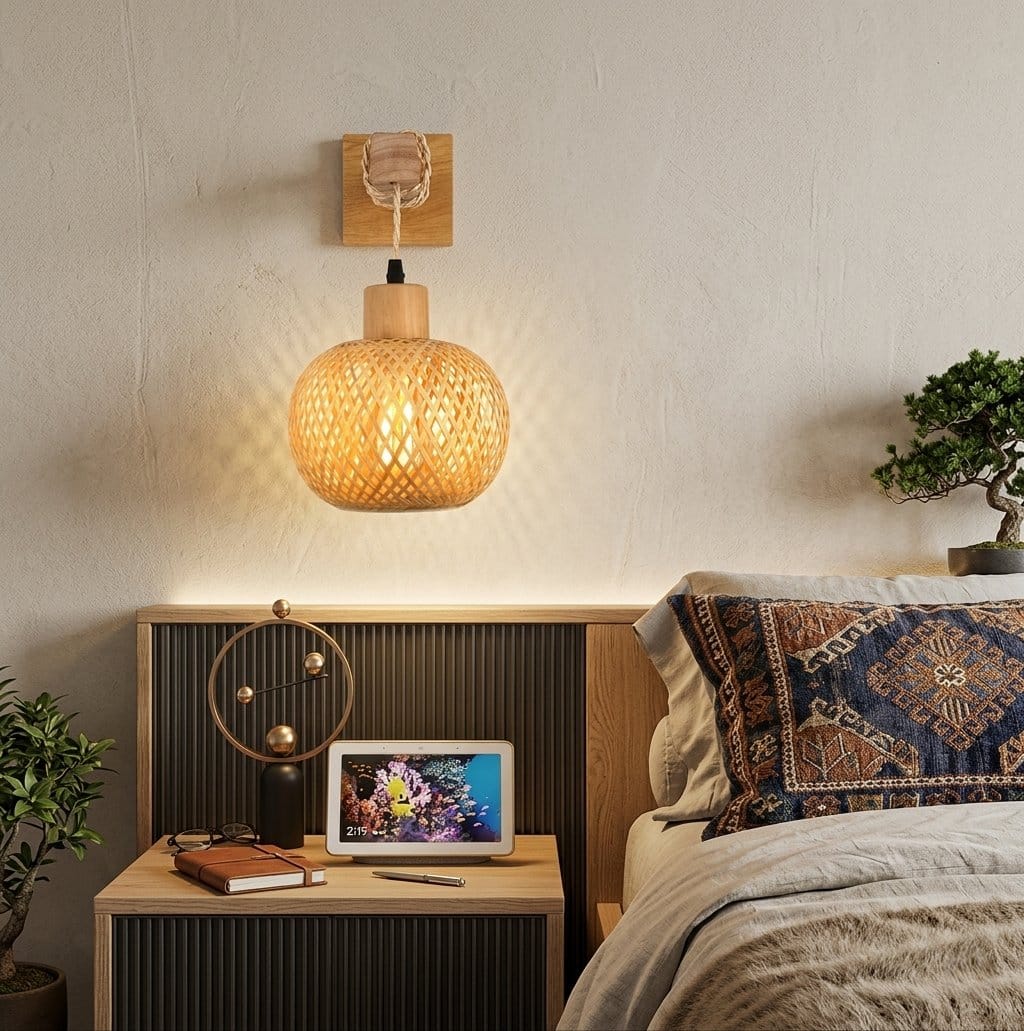 Applique murale bambou & bois, intérieur | Design japonais rétro