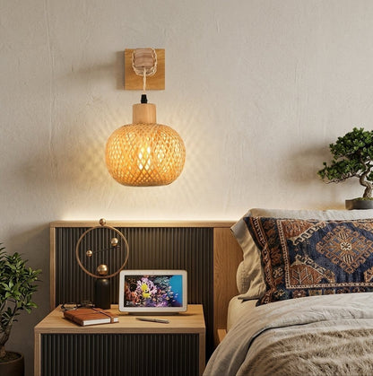 Applique murale bambou & bois, intérieur | Design japonais rétro