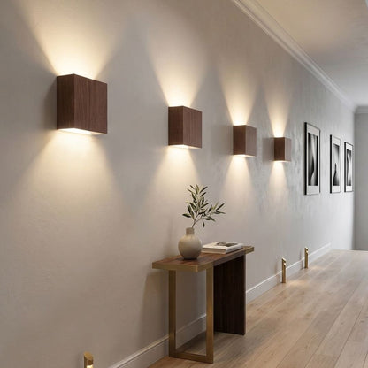 Applique murale bois noyer — Double faisceau haut-bas LED