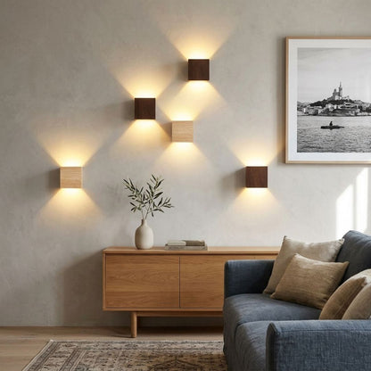 Applique murale bois noyer — Double faisceau haut-bas LED