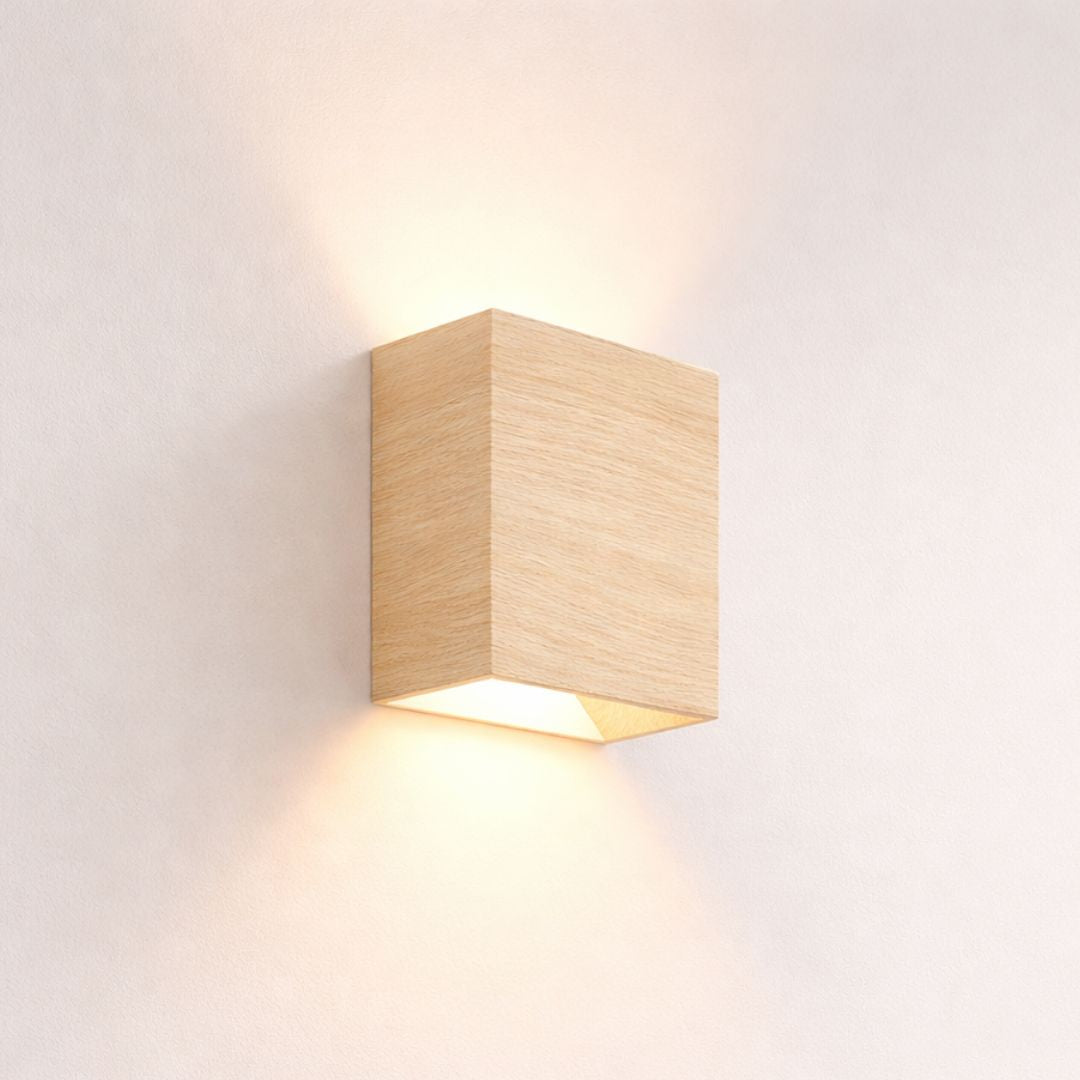 Applique murale bois noyer — Double faisceau haut-bas LED