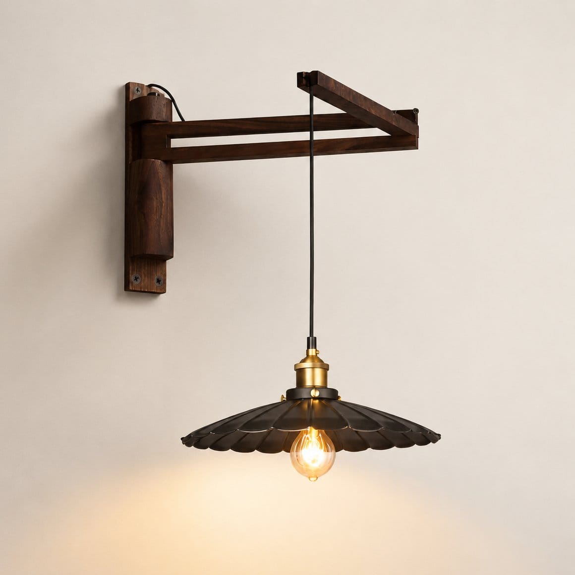 Applique murale bois pour intérieur | Bras pivotant & abat jour métal