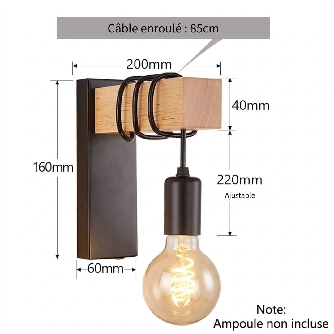 Applique murale industrielle bois rétro | Loft LED