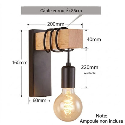 Applique murale industrielle bois rétro | Loft LED