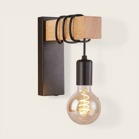 Applique murale bois rétro — Design industriel loft LED