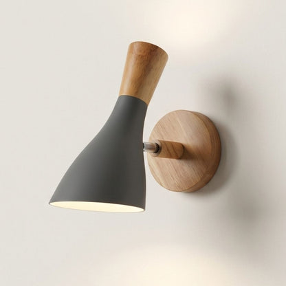 Applique murale métal et bois — Abat-jour réglable haut-bas