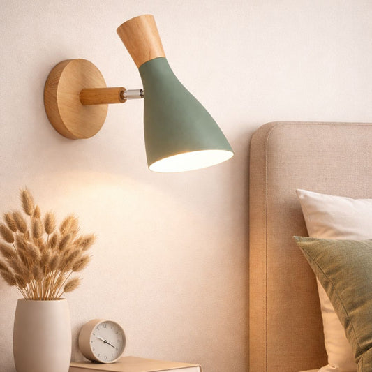 Applique murale métal et bois — Abat-jour réglable haut-bas