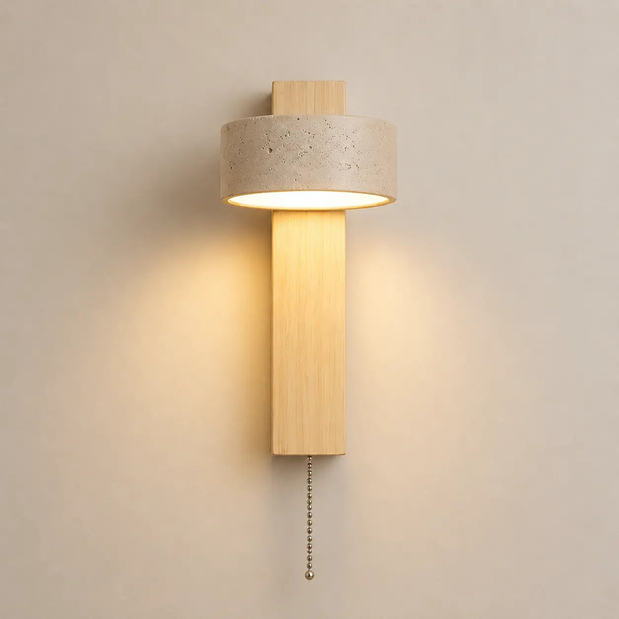 Applique murale naturelle LED en travertin, bois de noyer | Spot rotatif pour chambre, tête de lit, bureau, salon wabi-sabi