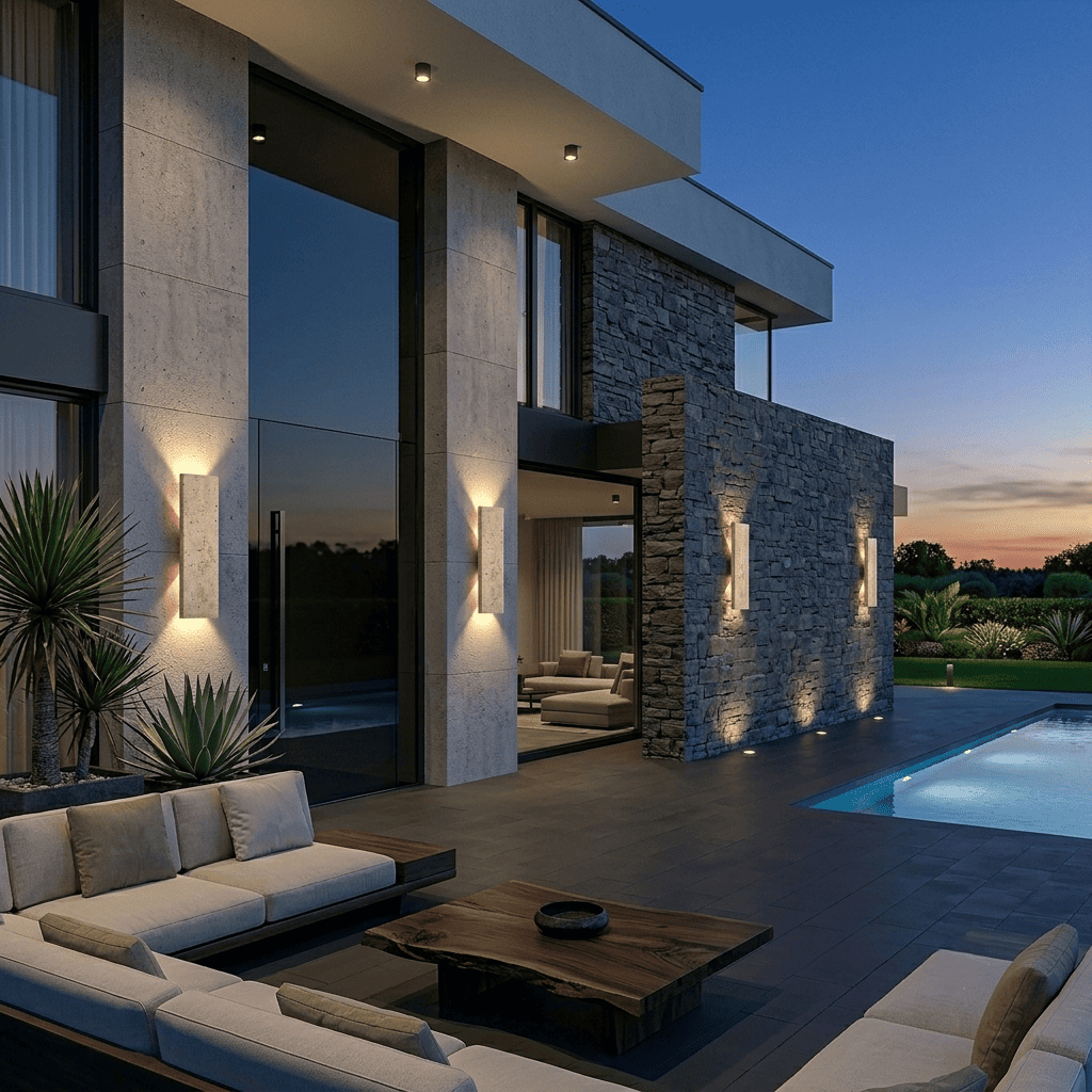Applique murale pierre naturelle rectangle LED IP65 | Double éclairage | Extérieur intérieur étanche | Jardin façade, balcon