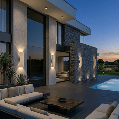Applique murale pierre naturelle rectangle LED IP65 | Double éclairage | Extérieur intérieur étanche | Jardin façade, balcon