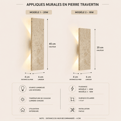 Applique murale pierre naturelle rectangle LED IP65 | Double éclairage | Extérieur intérieur étanche | Jardin façade, balcon
