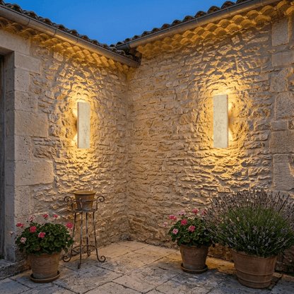Applique murale pierre naturelle rectangle LED IP65 | Double éclairage | Extérieur intérieur étanche | Jardin façade, balcon