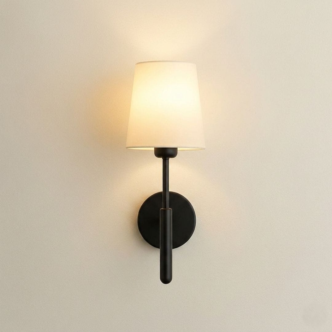 Applique murale sans fil pour chambre - salon sans perçage | Abat-jour tissu, dimmable, télécommande, rechargeable USB