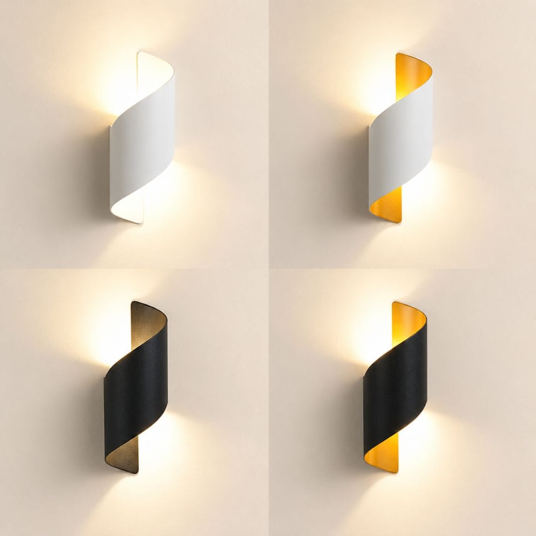 Applique murale extérieur & intérieur moderne, étanche | Spirale aluminium, double éclairage haut bas