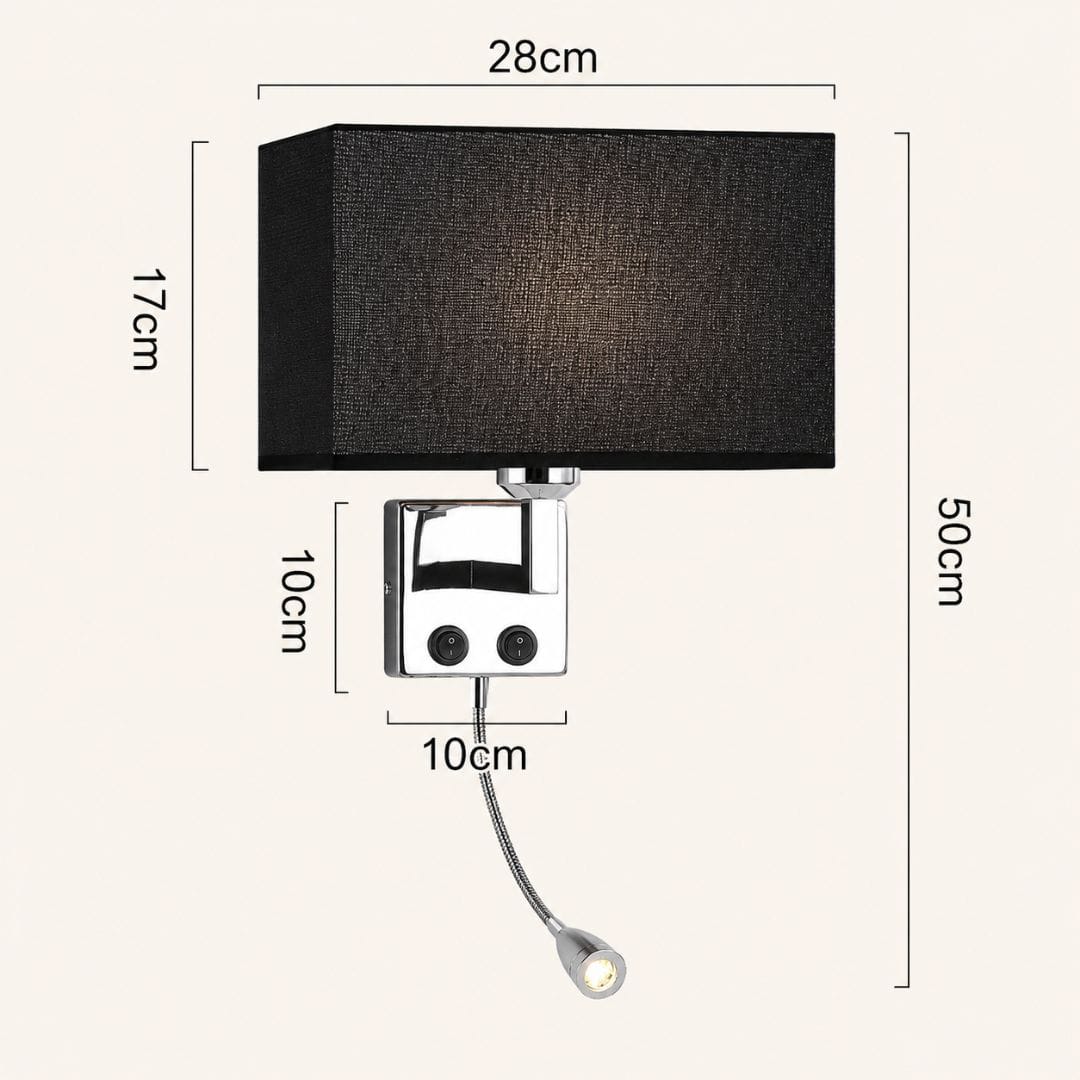 Applique murale LED intégrée avec interrupteur, Chambre tête de lit style hôtel | Liseuse à abat-jour tissu