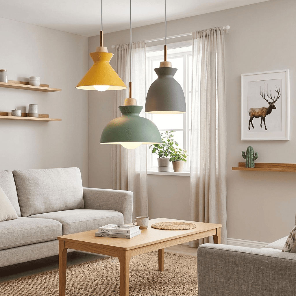 Suspension bois métal, Abat-jour conique scandinave | Salon chambre salle à manger Intérieur