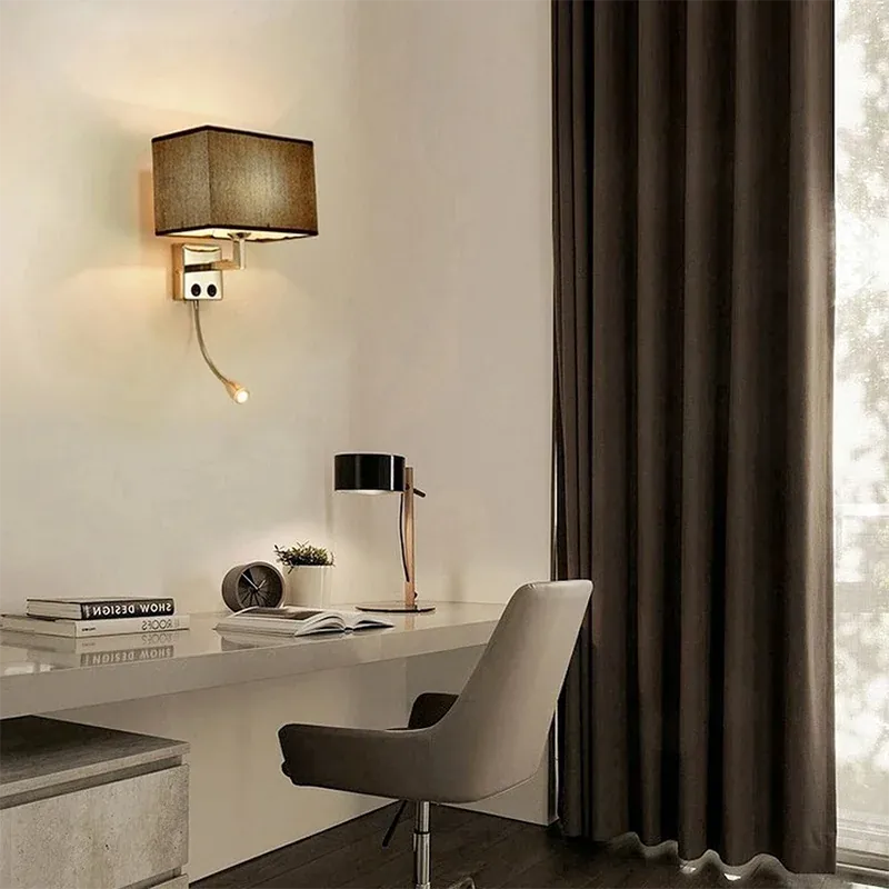 Applique murale LED intégrée avec interrupteur, Chambre tête de lit style hôtel | Liseuse à abat-jour tissu