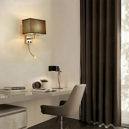 Applique murale LED intégrée avec interrupteur, Chambre tête de lit style hôtel | Liseuse à abat-jour tissu