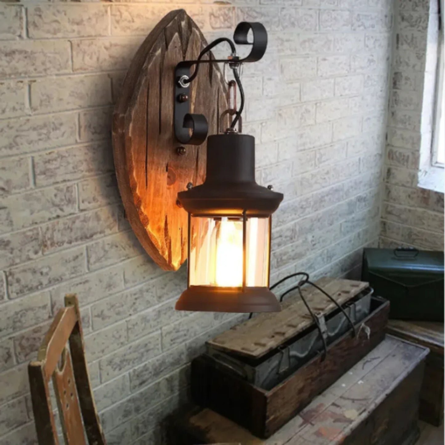 Applique murale intérieure bois vintage | Lanterne industrielle rétro