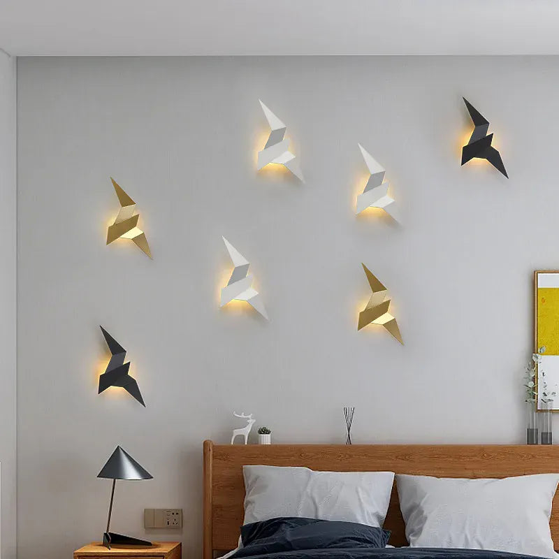 Applique murale LED oiseau origami métal, éclairage indirect | Chambre escalier intérieur design nordique