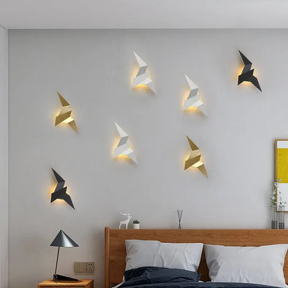 Applique murale LED oiseau origami métal, éclairage indirect | Chambre escalier intérieur design nordique