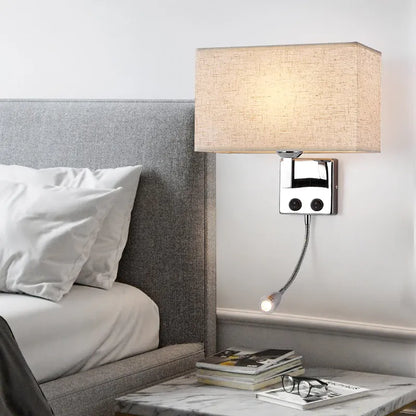 Applique murale LED intégrée avec interrupteur, Chambre tête de lit style hôtel | Liseuse à abat-jour tissu