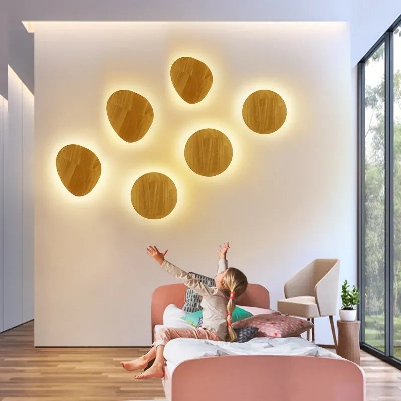 Applique murale ronde bois, chambre, couloir | LED
