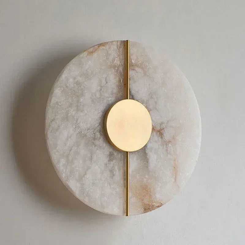 Applique murale dorée ronde design | Pierre naturelle, intérieur chambre, salon