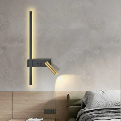 Applique murale tête de lit, liseuse orientable barre LED métal noir laiton |  chambre, bureau design moderne