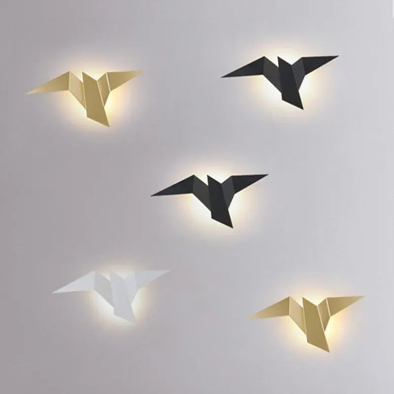 Applique murale LED oiseau origami métal, éclairage indirect | Chambre escalier intérieur design nordique
