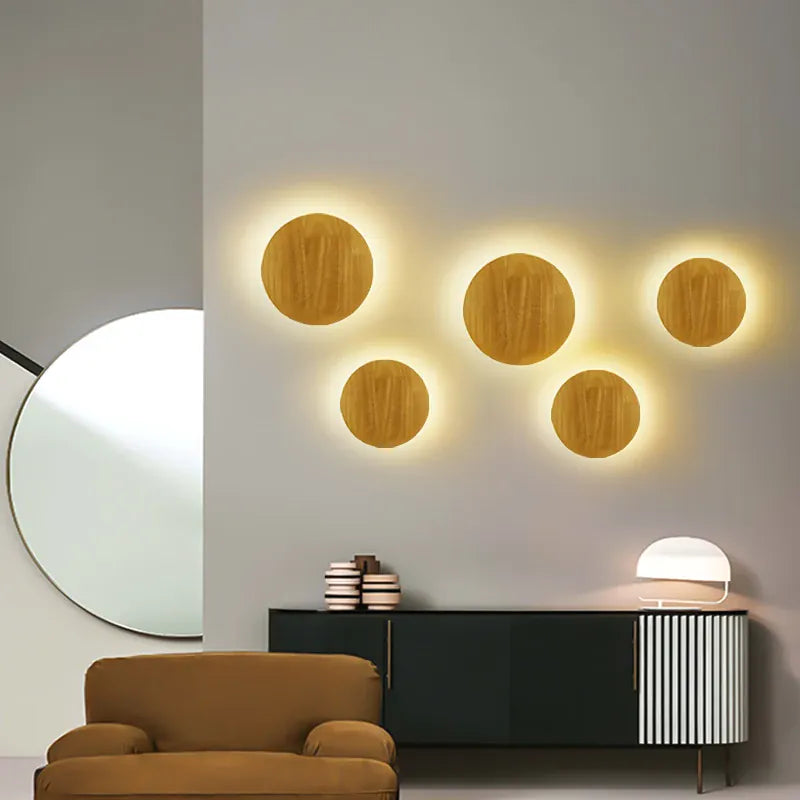 Applique murale ronde bois, chambre, couloir | LED