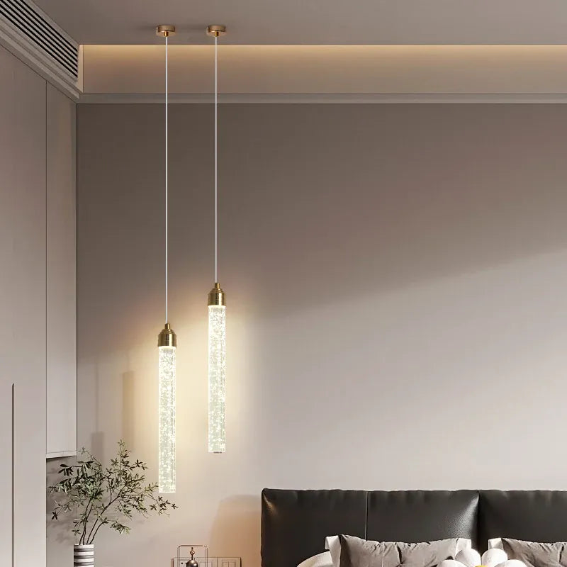 Suspension chambre cristal tube & Colonne bulles dorée moderne | Salon salle à manger Intérieur