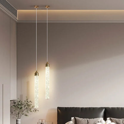 Suspension chambre cristal tube & Colonne bulles dorée moderne | Salon salle à manger Intérieur