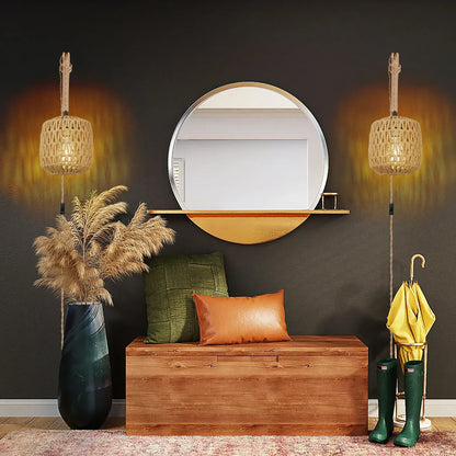 Applique murale rotin & bois tressé | Design Bohème Rustique, interrupteur