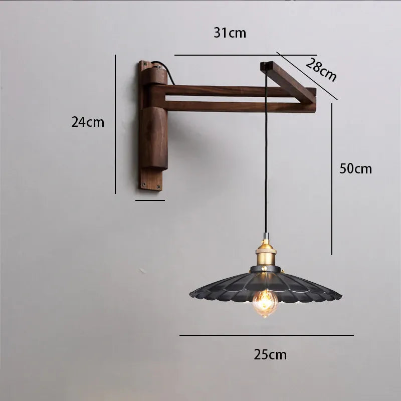 Applique murale bois pour intérieur | Bras pivotant & abat jour métal