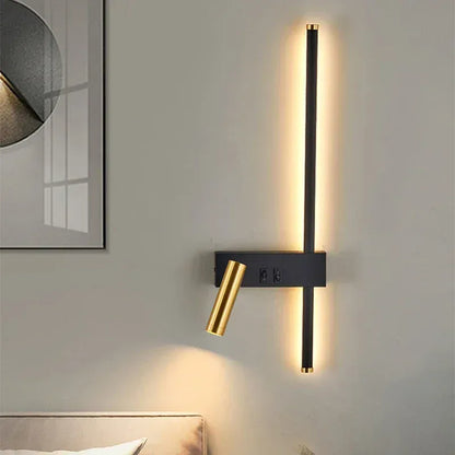 Applique murale tête de lit, liseuse orientable barre LED métal noir laiton |  chambre, bureau design moderne
