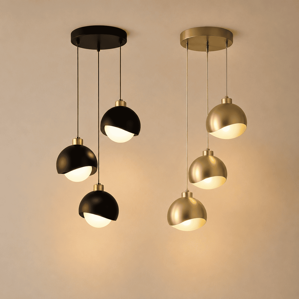 Suspension 3 lampes, double globe verre cristal