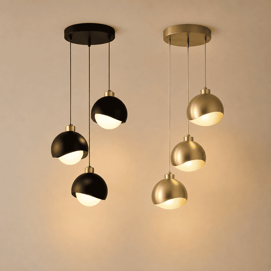 Suspension 3 lampes, double globe verre cristal
